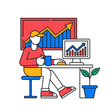 A person sitting at a desk with a computer and a graph on the screen