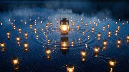 Floating Lantern Over Still Water Reflecting Inner Guidance