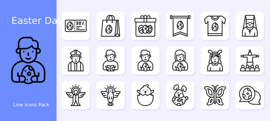 Naklejka premium Easter Celebration Icons Set – Shopping, Gifts, Church, Kids, Bunny, Angel and Spring Symbols