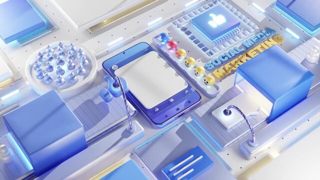  3d render of scrolling page on social media on mobile, looping animation concept for Social media and marketing