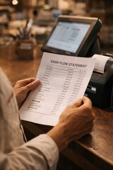 Fototapeta premium Small Business Owner Reviewing Cash Flow Statement at Retail Counter