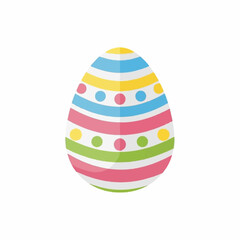 Easter egg featuring bright horizontal stripes and polka dots is isolated on a clean white background for holiday celebration design.