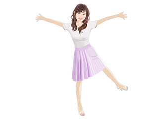 片足を上げ両手を広げる少女イラスト