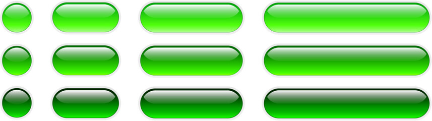 Obraz premium Green buttons isolated, shiny glass navigation button set for website.