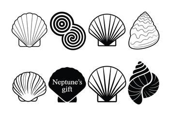 Collection of Seashell and Swirl with "Neptune's Gift" Text © vector Art