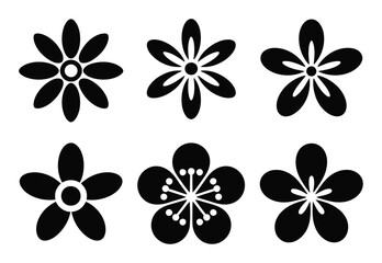 Collection of Six Black and White Stylized Flower Silhouettes