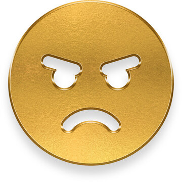 Luxury gold textured angry face emoticon icon for social reaction