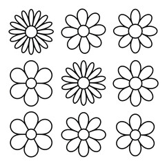 Fototapeta premium Nine Simple Outline Flowers in a Grid Pattern