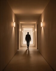 Fototapeta premium silhouette of a businessman walking in a corridor