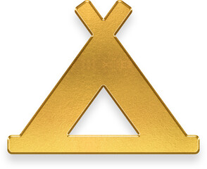 Luxury gold textured outdoor camping tent icon for travel and nature © titileedzs
