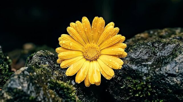 yellow flower on the rocks