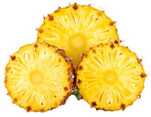 Vibrant yellow pineapple slices, revealing their intricate textured flesh