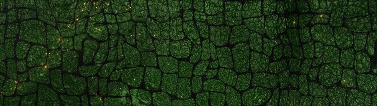Luxury Emerald Green Crocodile Skin Background with Shimmering Golden Sparks
