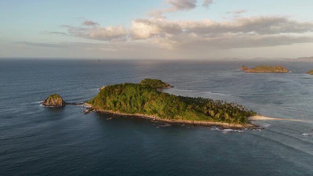 Drone aerial view of KMAAL campsite in Linapacan near Coron in The Philippines.