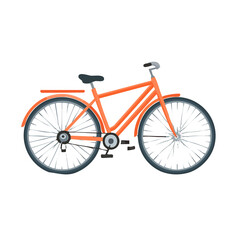 Fototapeta premium Orange bicycle parked on a white background with clear details showing the bike's structure and design features