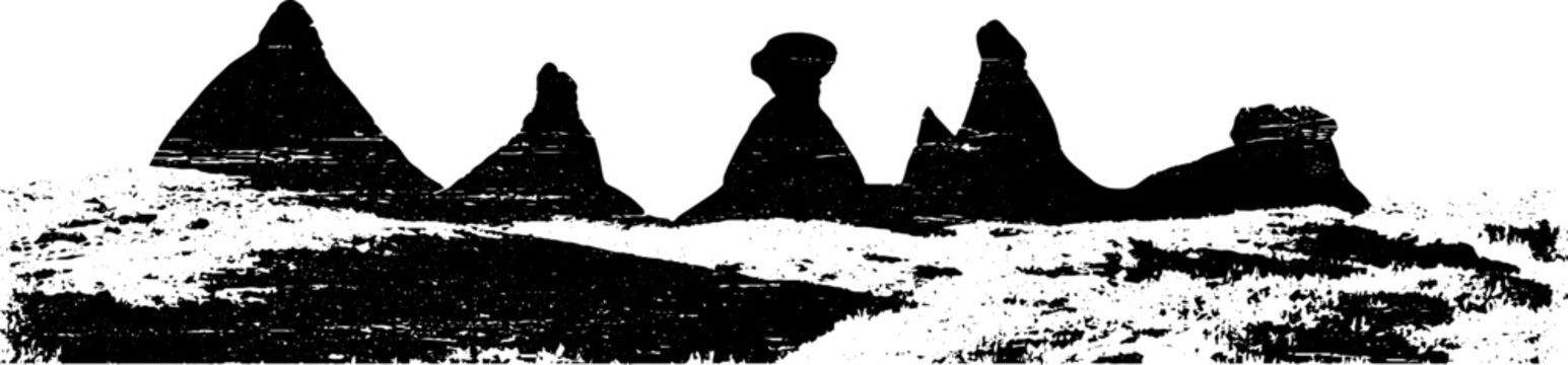 Hoodoo capstone silhouette in stencil style for artistic design