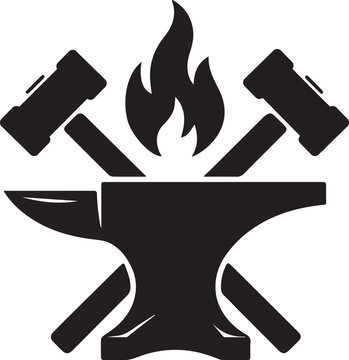 Blacksmith anvil and hammers vector illustration