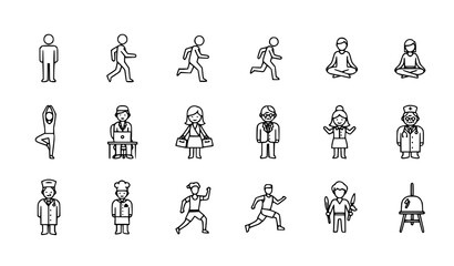 Human Line Icons Set People Activities Occupation Outline Vector Collection
