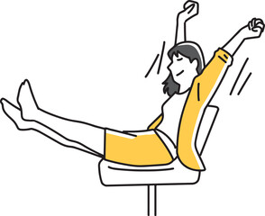 椅子の上で伸びをする女性会社員
