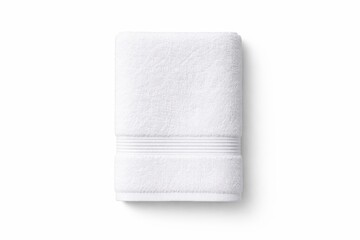 Fototapeta premium High end studio photo bathroom towel folded hotel style top view centered isolated on pure white seamless background with wide copy space
