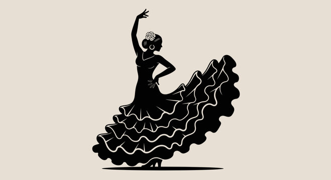 Flamenco Dancer Silhouette &ndash; Spanish Traditional Dance Vector Illustration
