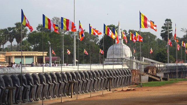 At the entrance to the territory of the ancient Ruwanveliseya Dagaba. Anuradhapura, Sri Lanka