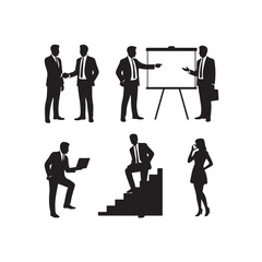 Black silhouette set of 6 business people in various poses