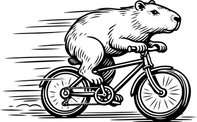 Obraz premium Capybara Riding a Bicycle Hand-Drawn Sketch Vector Illustration