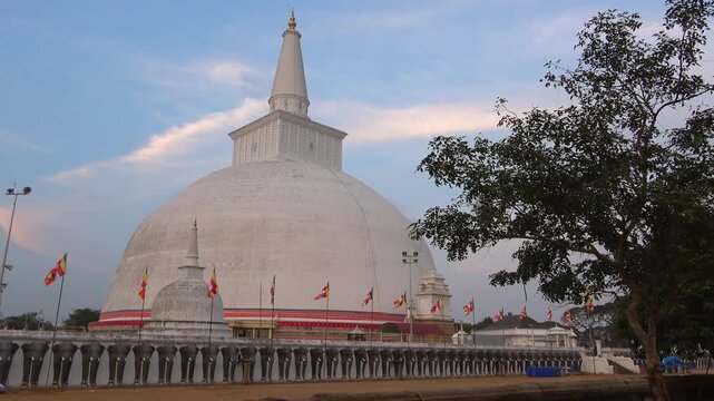 Evening at the ancient dagoba of Ruvanvelisey. Anuradhapura, Sri Lanka