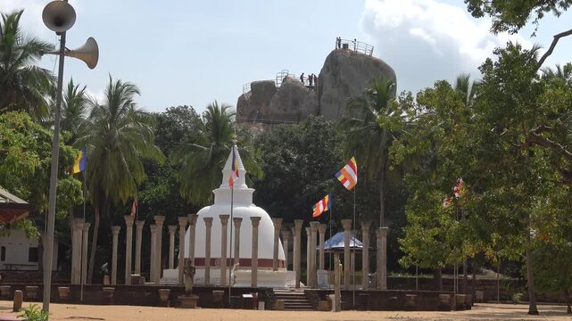 Morning at the ancient Buddhist stupa Ambasthala Dagoba. Mihintale, Sri Lanka