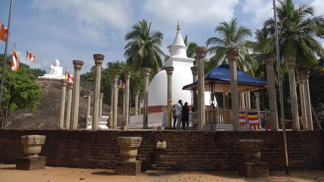 The ancient Buddhist temple of Ambasthala Dagoba on the Mangov Plateau. Mihintala, Sri Lanka