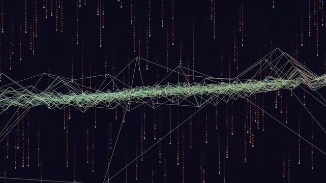 Abstract Green Mesh Wire Grid Background with Matrix Particles 