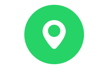 Green Circular Location Pin Icon with White Map Marker Symbol, Minimal GPS Navigation Button for Mobile App Interface and Website UI Design
