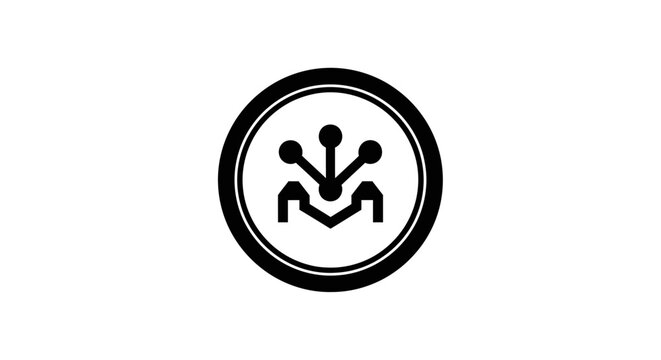 Black and white circular symbol logo.