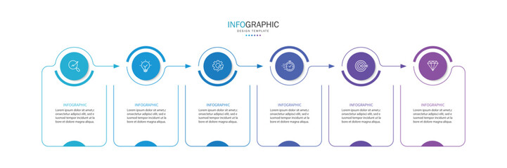 Business infographic template. 6 Step timeline journey. Process diagram, Infographic elements vector illustration. 