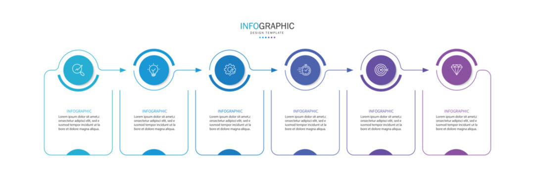 Business infographic template. 6 Step timeline journey. Process diagram, Infographic elements vector illustration.	
