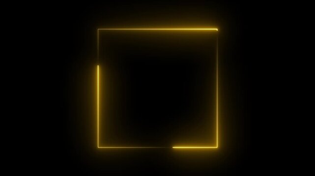 Yellow neon square frame with smooth light sweep and subtle liquid distortion on transparent background seamless loop overlay Suitable for concert visuals festive events and modern branding design