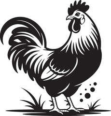 Stylized rooster vector graphic with elegant tail curves for decorative farm animal silhouettes © lok0077
