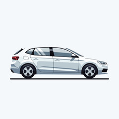 Side view illustration of a white hatchback with detailed features