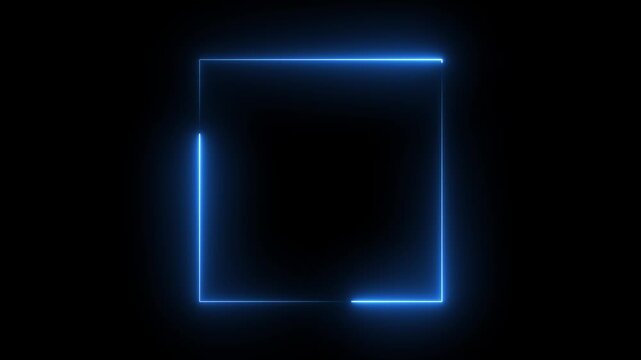 Blue neon square frame with smooth light sweep and subtle liquid distortion on transparent background seamless loop overlay Suitable for concert visuals festive events and modern branding design
