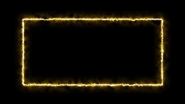 Fiery Golden Rectangle Frame Animated Fire Border for Videos, Motion Graphics, and Intros. Fire line glowing rectangle border 4k video