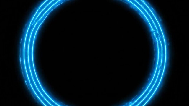 Bright blue concentric circles expand and pulsate on a dark background