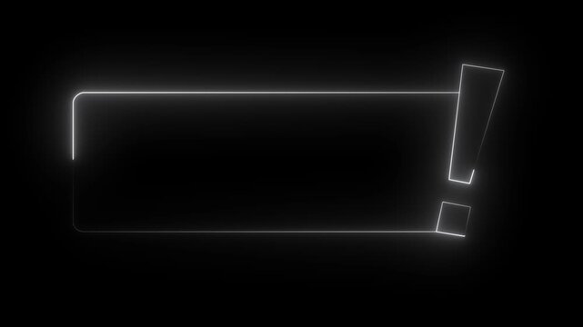 Abstract Neon Exclamation Mark with Glowing Animation on Black Background.