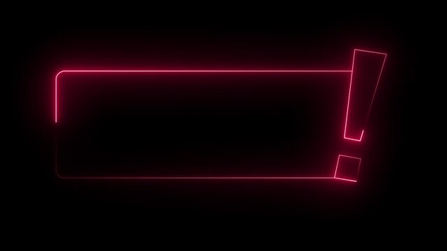 Abstract Neon Exclamation Mark with Glowing Animation on Black Background.