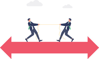 Fototapeta premium Two Businessmen Pulling Rope in Opposite Directions Conflict