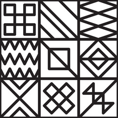 Fototapeta premium Simple Black Line Geometric Shape Arrangement on Square Tile Pattern