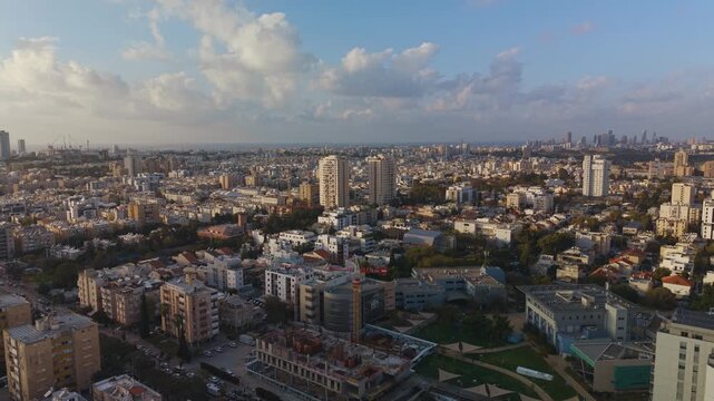 Holon Kiryat Avoda neighborhood and the HIT Holon Institute of Technology captured during a push in shot, Israel.