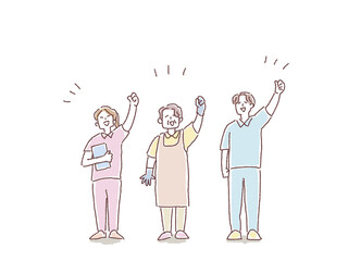 看護、介護、医療のイラスト（介護士、看護師、看護師補助）