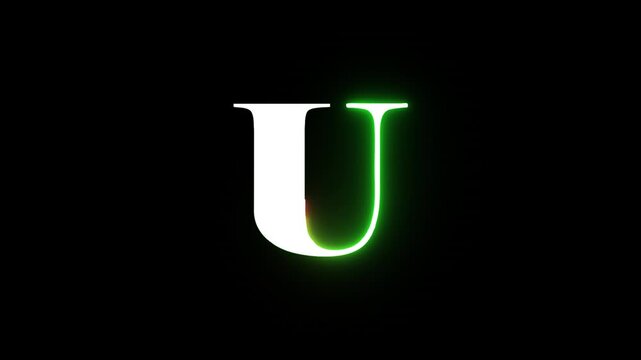 Neon letter U with alpha channel, neon alphabet and letters with transparent background