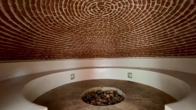 Entrance view of a temazcal dome in a Mexican resort